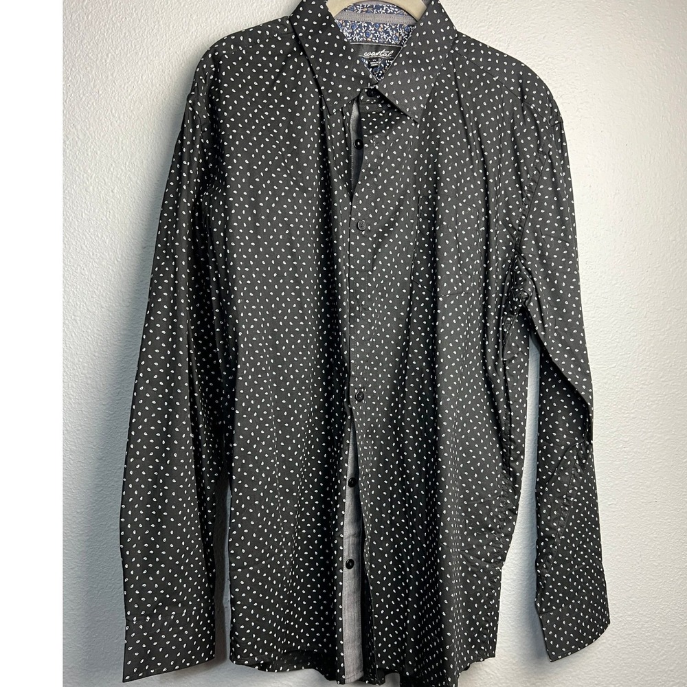 Coastal Mens XL Black White Micro Teardrop Print Long Sleeve Button Down Shirt